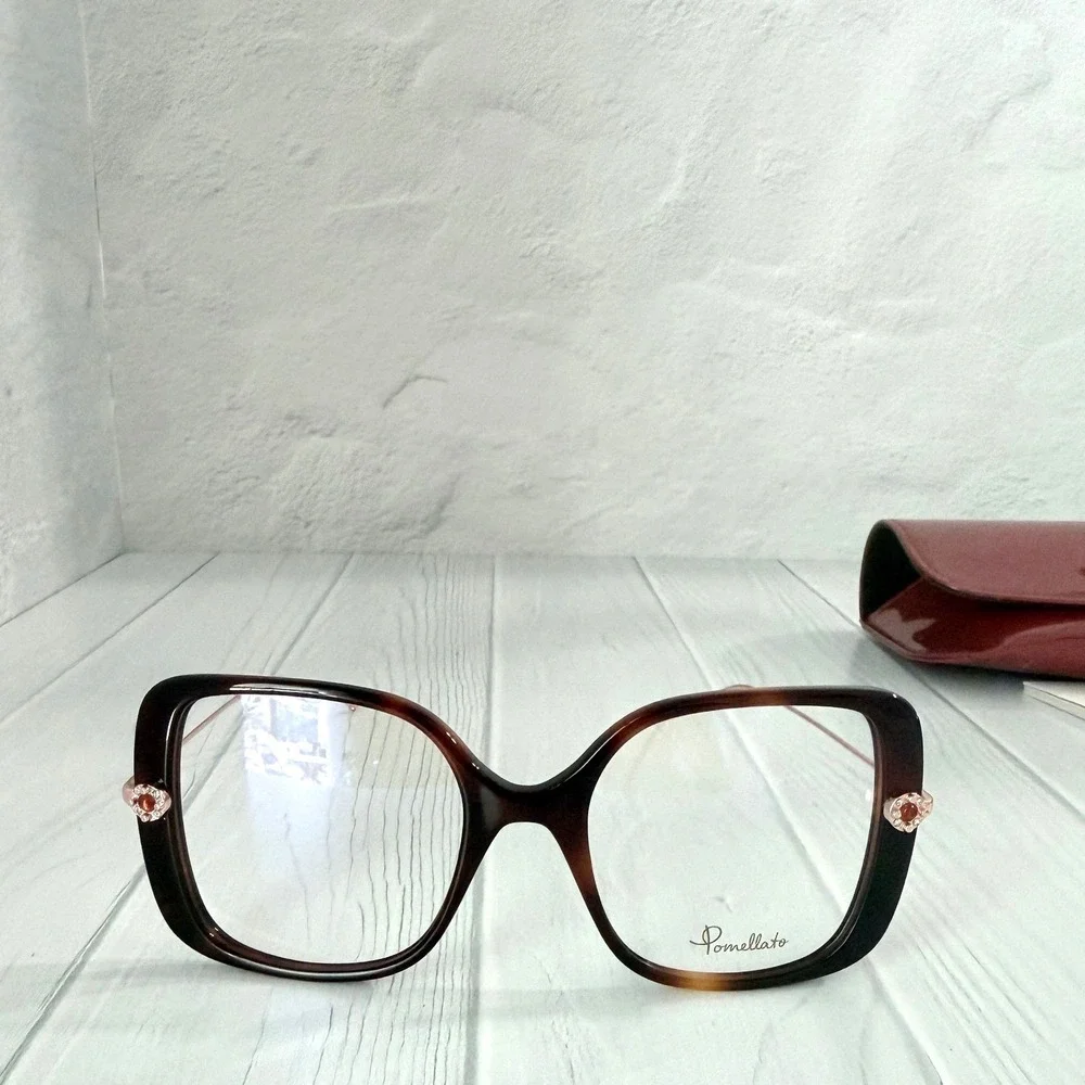 Pomellato Eyeglasses PM0098O-002 Havana Gold Tortoise Square Women Italy NEW